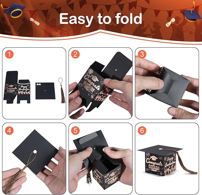 COTOPHER 36 Pack Mini Graduation Cap Gift Boxes with Tassel, Class of 2025 Graduation Candy Boxes Centerpieces for Tables Party Decorations, Small Treat Box Graduate Favors Supplies