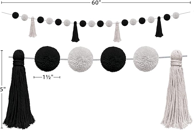 Teacher Created Resources Black and White Pom-Poms and Tassels Garland