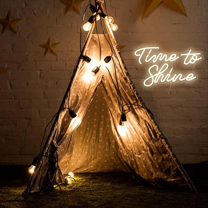 Time To Shine Neon Sign Warm White Led Sign Neon Lights for Lover Dimmable Letter Light Up Sign USB Powered with Switch Neon Signs for Bedroom Wall Decor Party Wedding Church(16.5’’X10.2’’)