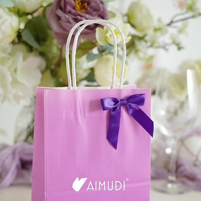 AIMUDI Small Purple Bows for Christmas Tree 2.5" Pre Tied Satin Ribbon Twist Tie Bows for Treat Bags Premade Mini Bows for Crafts Ribbon Bows for Gift Wrapping Halloween Party Favors - 50 Counts