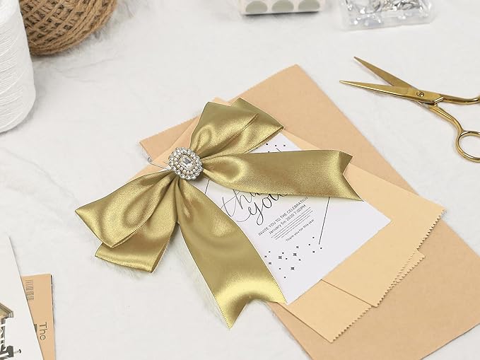 Light Gold Satin Ribbon 1-1/2 inch X Continuous 25 Yards, Single Face Polyester Ribbon Perfect for Gift Wrapping, Flower Bouquet, Wedding Decor, Crafts, Bow Making, Sewing and More