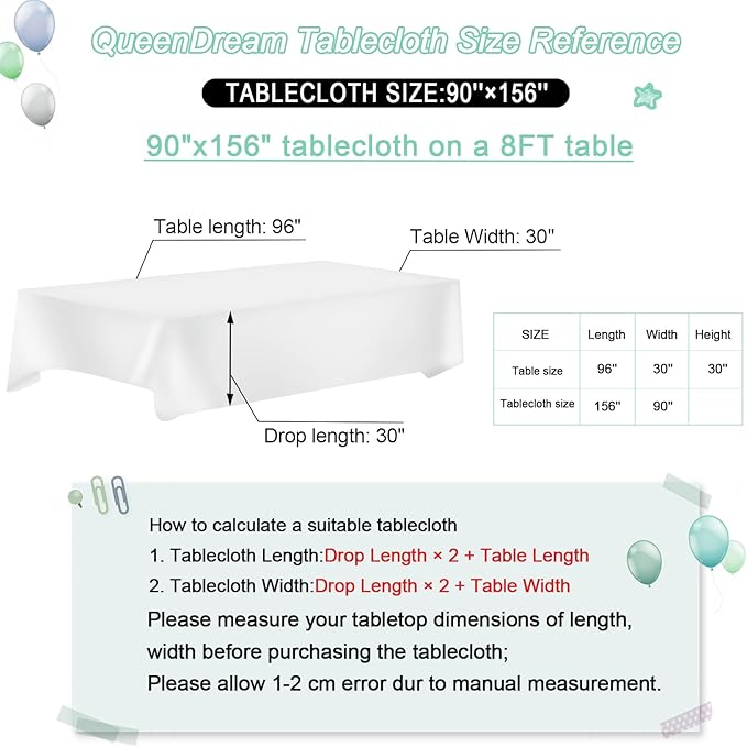 QueenDream White Sequin Tablecloth Rectangle 90 x 156 Inch Table Cloth for Wedding Bridal Shower Party Decorations