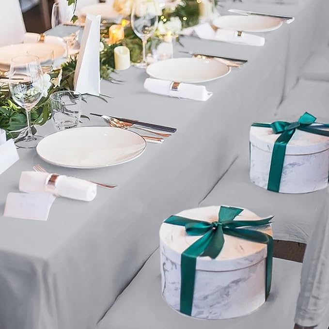 12 Pack Light Grey Tablecloths for Rectangle Tables 60 x 126 Inch Polyester Tablecloth 8 Foot Rectangle Table Cloth Wrinkle Resistant Washable Fabric Table Cover for Party Wedding Banquet Events