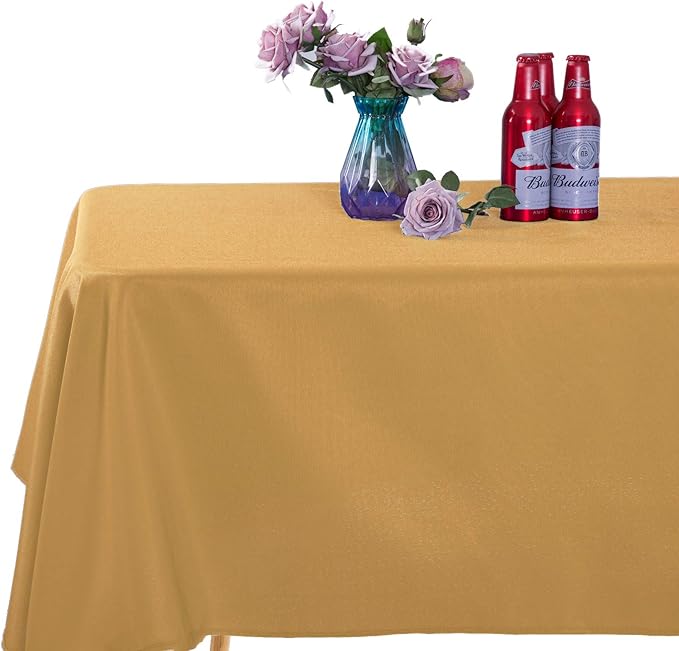 Ascoza 2pack 90x132 Inch Gold Rectangular Tablecloth 8 Feet Table Cloth in Polyester Fabric for Wedding/Banquet/Restaurant/Parties