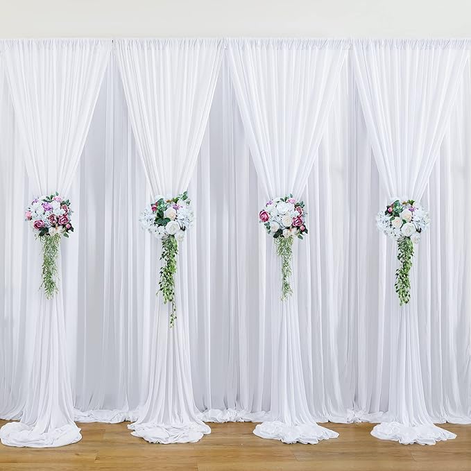 40 ft x 8 ft White Backdrop Curtain Drapes for Wedding Parties, 8 Panels 5 ft x 8 ft Wrinkle Free Polyester Photo Backdrop Drapes for Birthday Party Baby Shower Backdrop Stand