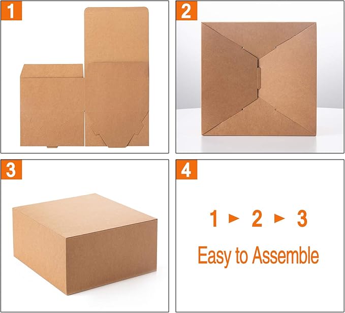GEFTOL Gift Box 10 Pack 8 x 8 x 4 inches Fold Box Paper Gift Box Bridesmaids Proposal Box for Bridal Birthday Party Christmas(Brown)