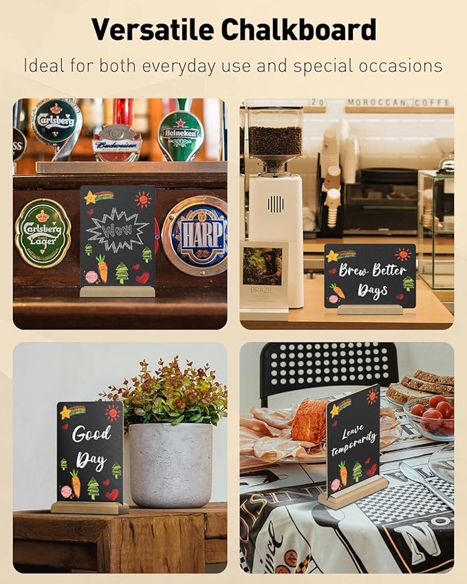 Uniclife 3 Pack Small Chalkboard Sign with Stand & Chalk Markers Double-Sided Wooden Chalk Board Sign for Tables Reusable Message Board Menu Board for Wedding Party Restaurant Food Display