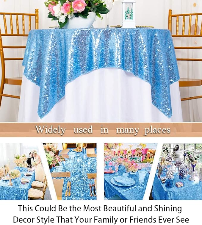 ShinyBeauty Sequin Tablecloth Square 54x54-Inch Baby Blue Table Cloths for Round Table Light Blue Sequin Fabric Tablecloth Overlay Glitter Tablecloth Linen for Parties Small Square Tablecloth