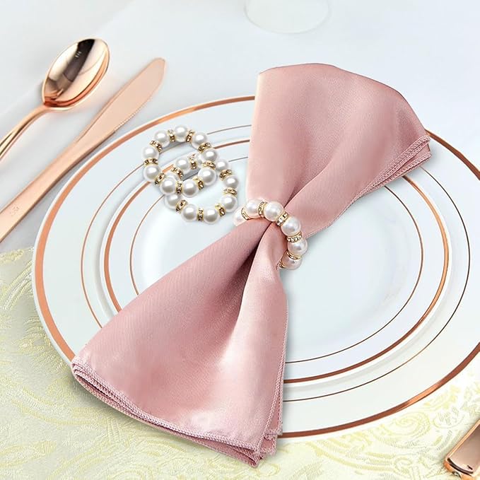 50Pcs Pearl Napkin Rings, Imitation Pearl Napkin Rings Holder, Disposable Beaded Serviette Napkin Buckles for Wedding Reception Party Banquet Dinner Table Decor (Pearl Gold, 50 Pcs)