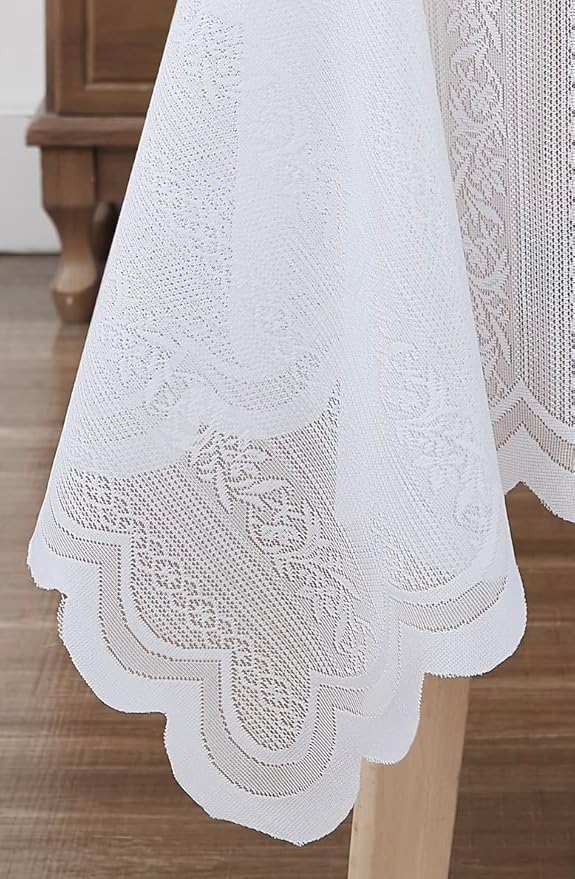 LinenZone Round Lace Tablecloth with Elegant Scalloped Bottom for Any Special Event Such as Wedding, Birthday Party, Baby Shower, Anniversary. Sits 4 to 6 People. (Linda 70 Round, Ivory)