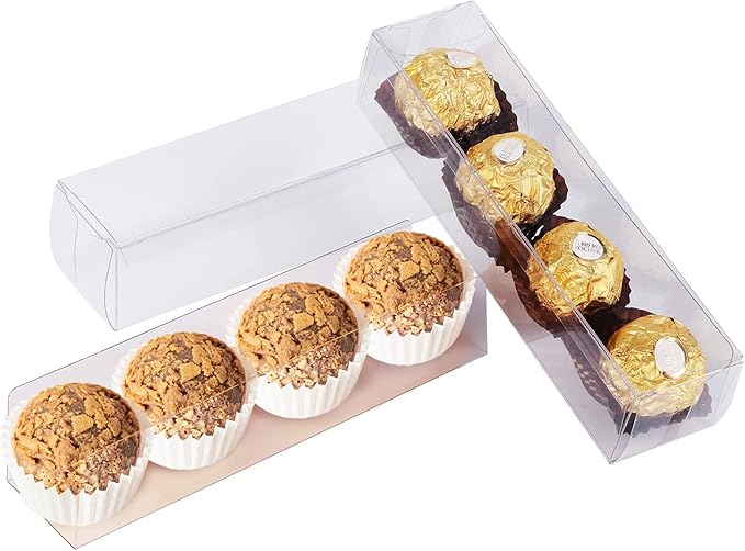 50 PCS Clear Favor Boxes, Macaron Gift Boxes with Inserts, Truffle Boxes, Clear Candy Boxes for Christmas, Wedding, Baby Birthday Party, 6.3"x1.5"x1.4"