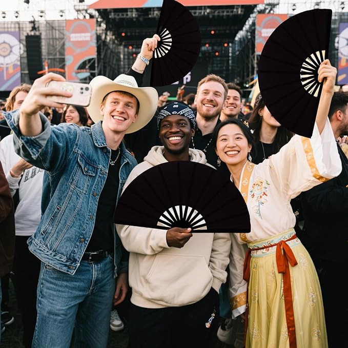 13inch Large Rave Fan Popping Clacking Fans for Line Dancing,Hand Fans for Women Foldable,Boots on The Ground Fan,Portable for Outdoor,Wedding,Party,Decoration (1pcs Black)
