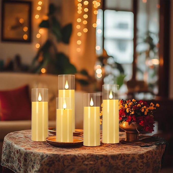 24 Packs of Acrylic LED Candles, Flickering Flameless Candles Battery Operated with Remote Dimmed and Timed, 3D Wick Candles for Home Decor,Wedding,Gift,Parties and Festivals. (3 Size)