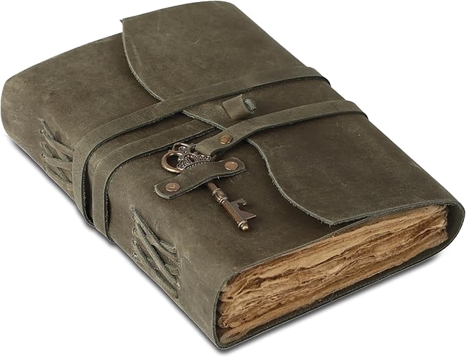 Leather Journal with Lined and Unlined Deckle Edge Paper 8x6 inch and Vintage Key | Handmade Writing Notebook Diary | Bound Daily Notepad for Men & Women Medium, Sketch/Writing pad for Artists