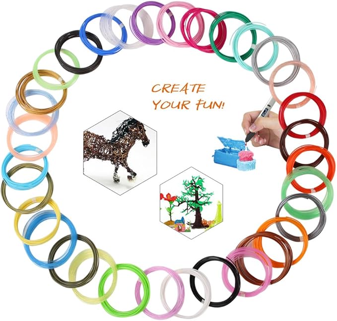 MIKA3D 32 Colors 3D Pen PLA Filament Refills, Each Color 10 Feet, Total 320 feet, Pack with 4 Finger Caps