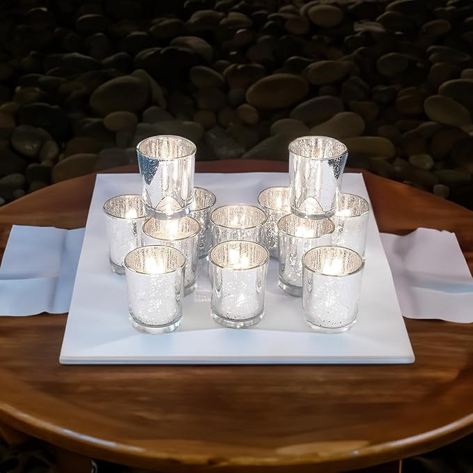 WGV Silver Speckled Tea Light Votive Candle Holder 2.2x2.75, Small Tiny Utility Cylinder Mercury Glass Vase, Home Accent Decor, 1 Pc