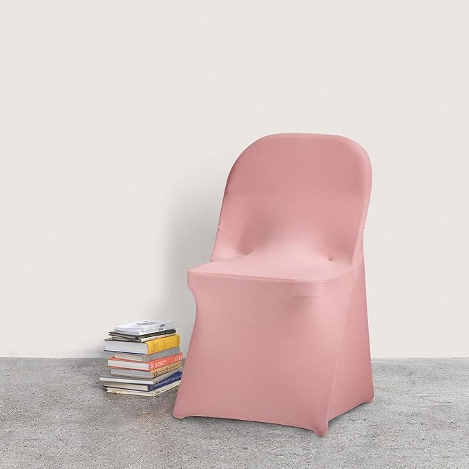 Peomeise Stretch Spandex Folding Chair Cover for Wedding Party Dining Banquet Event (Dusty Pink,6pcs)