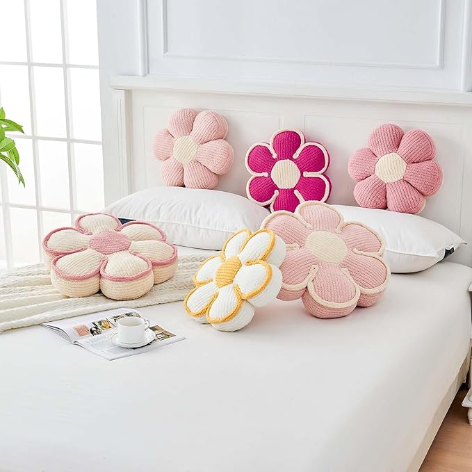 Flower Pillow, Soft Flower Decorative Throw Pillow, Cute Daisy Flower Shaped Seating Floor Cushion Room Décor Plush Pillows for Sofa Couch Bed (17.7 Inch, Hot Pink)
