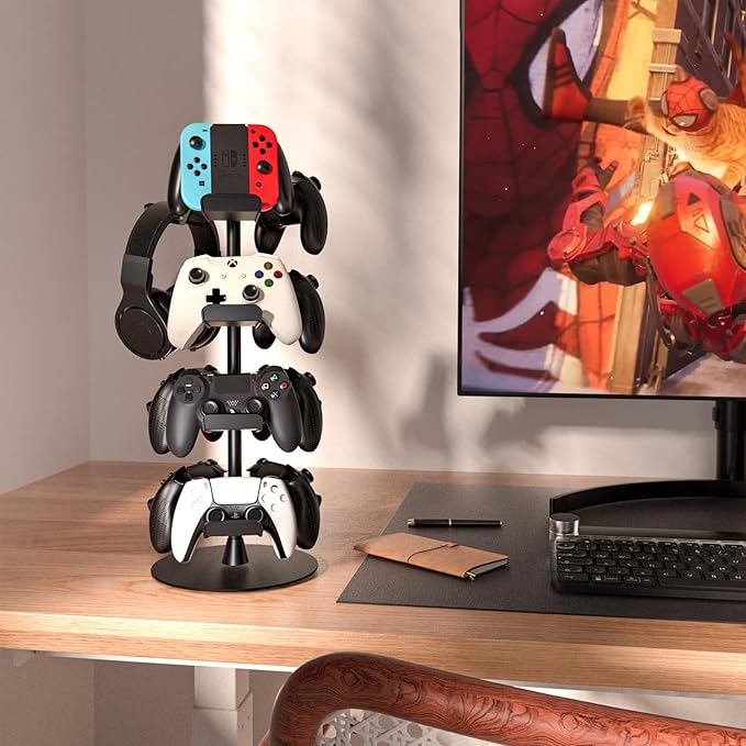 Nargos Universal Controller Holder for Xbox PS5 PlayStation 4 Switch Pro Gamepad, Rotating Headset Tree Stand Organizer, 4 Tier, Gamer Gifts