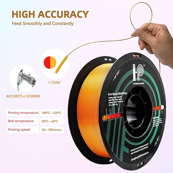 Dual Color PLA Filament,Shiny Silk Red Gold PLA, 3D Printer Filament, PLA Filament 1.75mm Dimensional Accuracy +/- 0.02mm, 1KG Spool (2.2 lbs), Fit Most FDM Printer (Silk Red Gold)