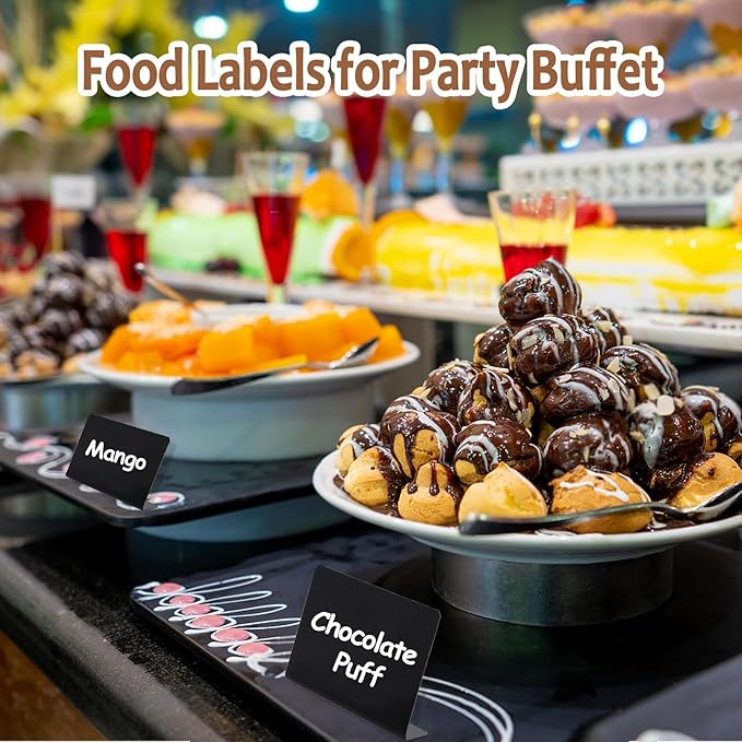 50Pcs Food Labels for Party Buffet PVC Erasable Writing Pad Mini Chalkboard Signs Thickened and Durable Occasions are Birthday Bakery Wedding Price Display Boards