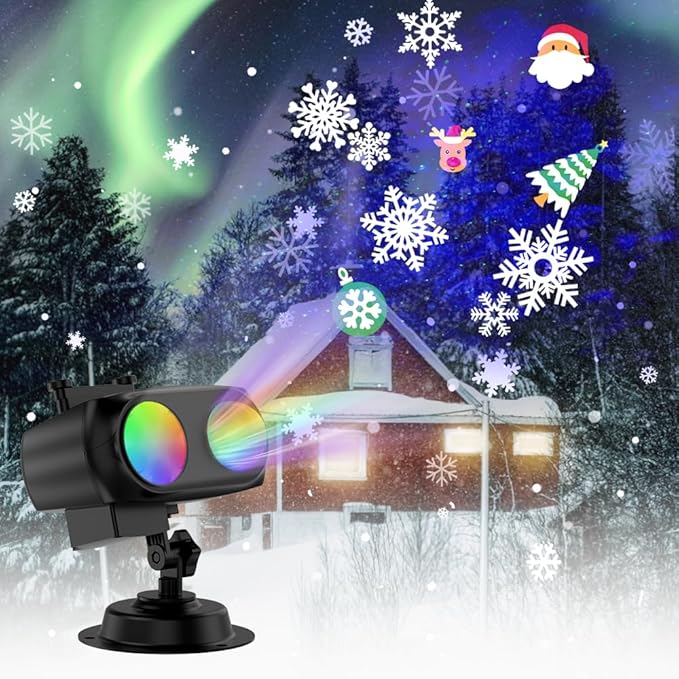 Holiday Projector Lights Outdoor, 2-in-1 HD LED Outdoor Projectors with Remote Control Timer, 3D Ocean Wave & 8 Patterns Waterproof Lanscape Lights for Indoor Valentine Xmas Halloween Holiday Party