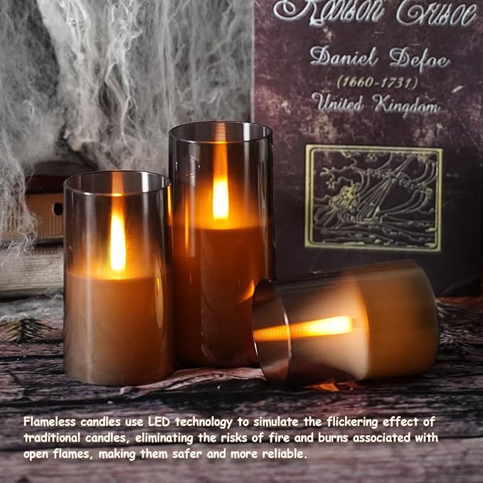 Flameless LED Candles, Upgraded Realistic Flickering Pillar Battery Operated Candles with Remote Timer, Acrylic Electric Set of 3 for Romantic Ambiance and Home Decoration(Grey)