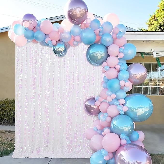Glitter Backdrop Curtains 4ftx8ft White Iridescent Sequin Drapes Panels Mermaids Party Undersea World Party Wall Decorations Background Fabric