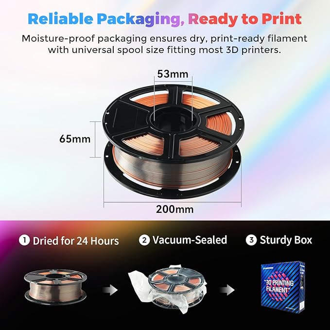 FLASHFORGE Silk Tri-Color Filament, Gold, Silver and Copper 3 in 1 Coextrusion Silk PLA Filament 1.75mm, 3D Printer Filament Color Change 1kg(2.2lbs) Spool, Dimensional Accuracy +/- 0.02mm