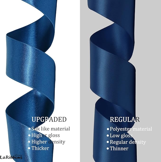 LaRibbons Navy Satin Ribbon 1 Inch 25 Yards Luxury Double Faced Blue Silk Ribbon for Flower Bouquet Crafts Gift Wrapping Wedding Party Graduation Decoration