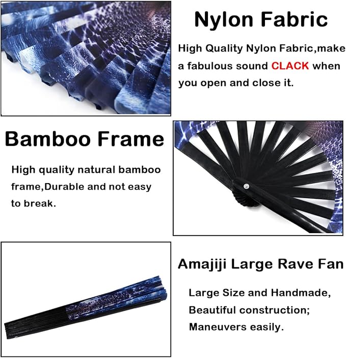 Amajiji Large Folding Hand Rave Fan Popping Fan for Line Dancing Clacking Fans for Boots On The Ground Dance,Party,Decoration,Festival (Fantasy starry sky)
