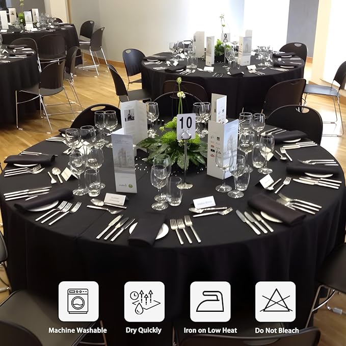 12 Pack Black Round Tablecloth 120 Inch Black Table Cloth Stain and Wrinkle Resistant Reusable and Washable Polyester Fabric Table Covers for Buffet Wedding Party and Banquet