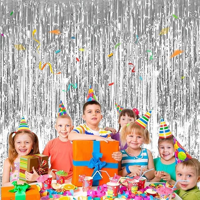 3Pcs Silver Metallic Tinsel Foil Fringe Curtains,3.2ft*8ft Silver Photo Booth Backdrop Streamer Curtain,Photo Booth Props,Ideal for Bachelorette,Birthday,Christmas,New Year Party Decorations