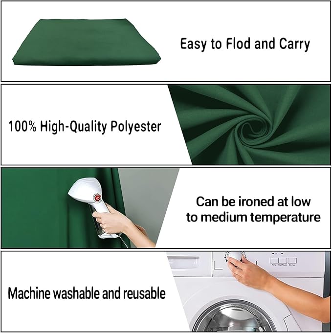 8x10FT Dark Green Screen Backdrops for Photography, Virtual Green Screen Backdrop Pieces for Meetings, Curtains for Party Decoration Video Shooting