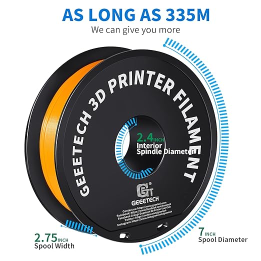 Geeetech Orange PLA 3D Printer Filament, PLA 3D Printer Filament 1kg Spool(2.2lbs) Dimensional Accuracy +/- 0.02 mm, 3D Printing Filament Fits for Most FDM 3D Printers
