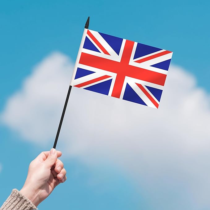 12 Pack UK Desk Flags, Britain Desktop Flag, Small Miniature Office Flags with 12" Black Pole and Black Base, Offices, Classroom, Home, Festival Decoration (UK)