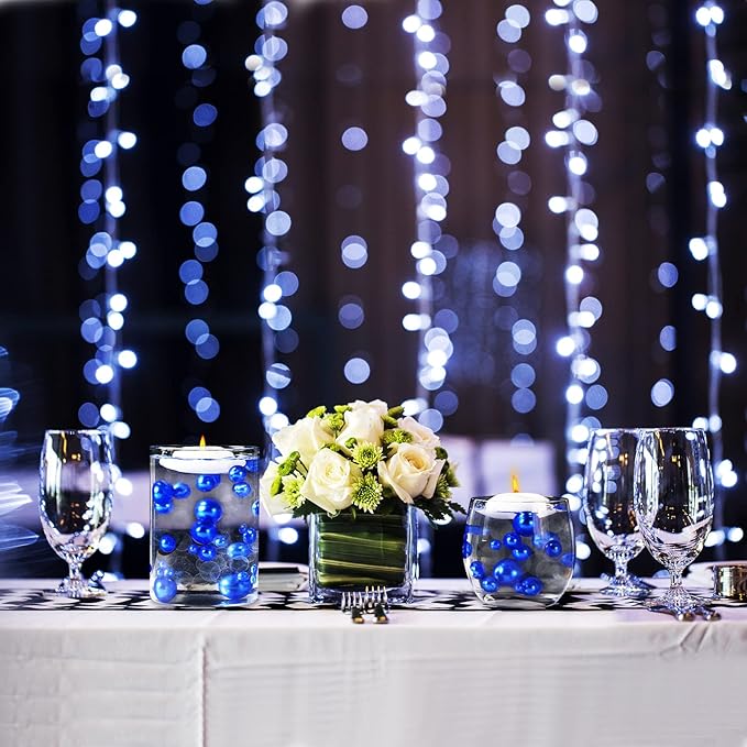 150 Pieces Vase Filler Faux Pearls Vase Makeup Beads No Hole Gloss Bead Mixed Sizes Round Pearl for Home Party Wedding Decor, 8/14/20 mm(Royal Blue)
