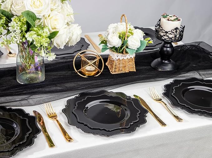 COLOSUS 100pcs Black Plastic Dessert Plates - 7.5 Inch- Heavy Duty Disposable Plastic Appetizer/Salad/Cake Plates for Party Wedding Birthday and Everyday Use