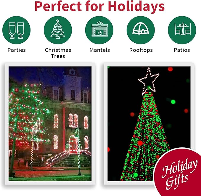 LAMPHOME 33ft Christmas Decorative Mini Lights, 100 LED Transparent Wire Fairy Starry String Lights Plug in, 16 Lighting Modes, for Indoor Outdoor Xmas Tree Wedding Party Decoration (Red+Green)