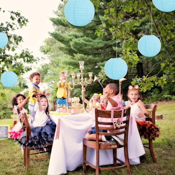 BEISHIDA 8-Inch Light Blue Round Paper Lanterns Decorative Hanging Asia Chinese Japanese Paper Lanterns Lamp for Birthday Wedding Baby Shower Home Decor Party Decoration(6 Packs)