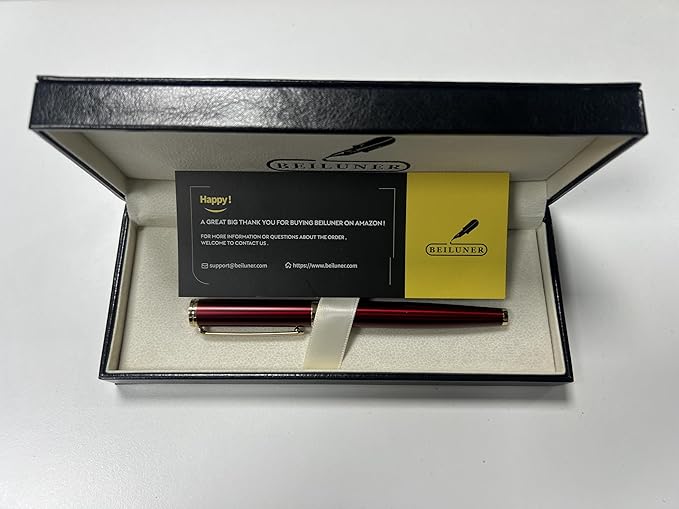 BEILUNER Red Fountain Pen,Stunning Luxury Pens with 24K Gold Finish, Gorgeous 24K Gilded Nib(Fine), Trustworthy Pen Gift for Men&Women -Ink Converter-Elegant,Graduation,Office,Nice Pen for Writing