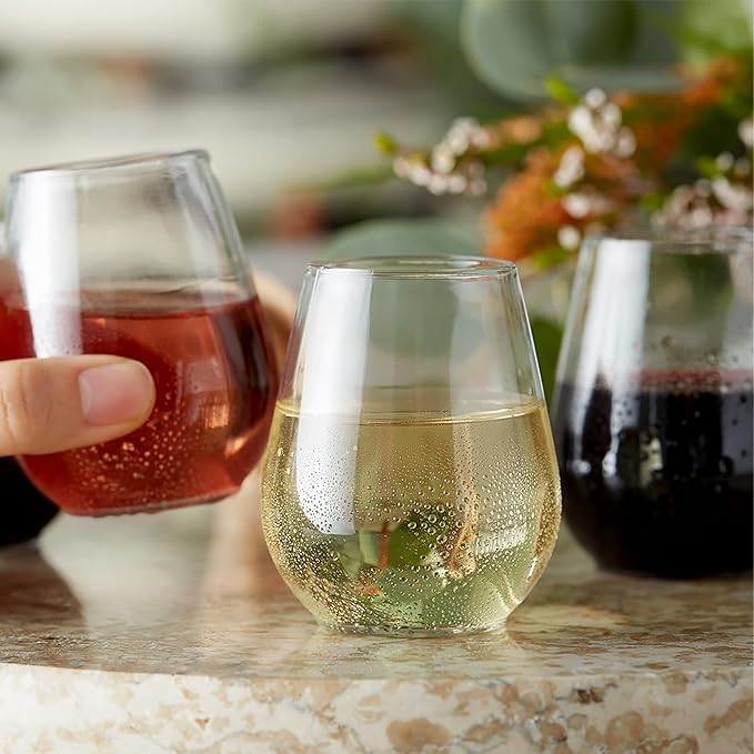 Smarty Had A Party 4 oz Clear Stemless Plastic Mini Goblets, Unbreakable Disposable Wine Goblets for Weddings, Parties, and Events, Bulk Drinkware for Celebrations (80 Count)