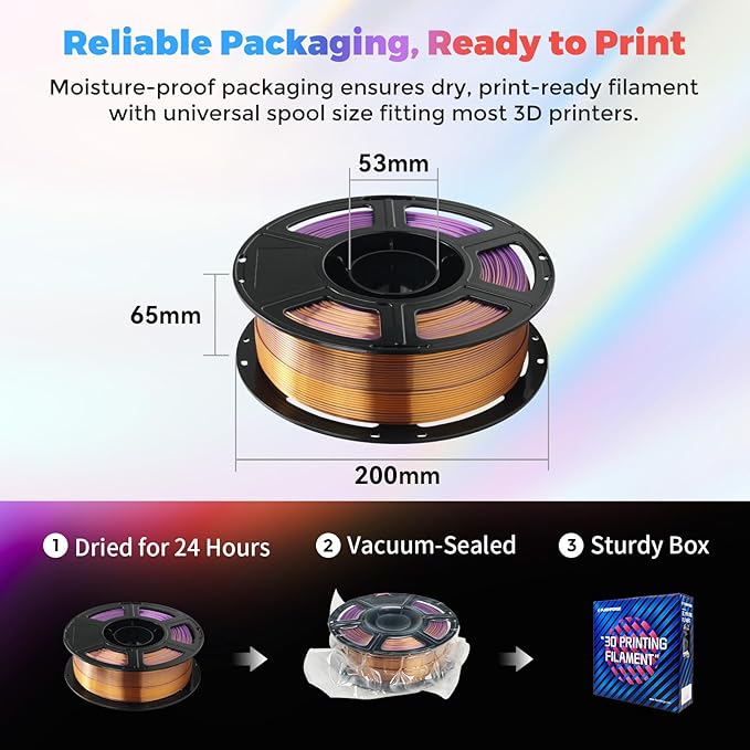 FLASHFORGE Silk Tri-Color Filament, Red, Gold and Purple 3 in 1 Coextrusion Silk PLA Filament 1.75mm, 3D Printer Filament Color Change 1kg(2.2lbs) Spool, Dimensional Accuracy +/- 0.02mm