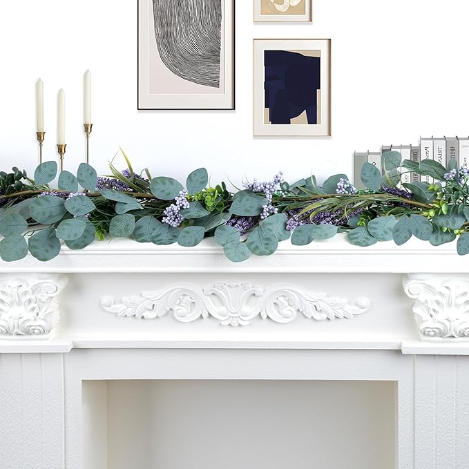 6FT Purple Flower Garlands Artificial Spring/Summer Garland Greenery Garlands Eucalyptus Garland Decoration for Baby Shower Wedding Party Table Runner Room Home Mantle Decor (Purple)