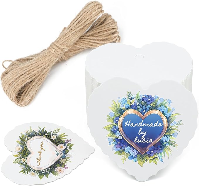 Custom Gift Tag, Personalized Favor Label, Kraft Wrapping Decoration, Wedding Supplies Birthday Party Craft, Thick Paper Hang Card with String (Heart Shape)
