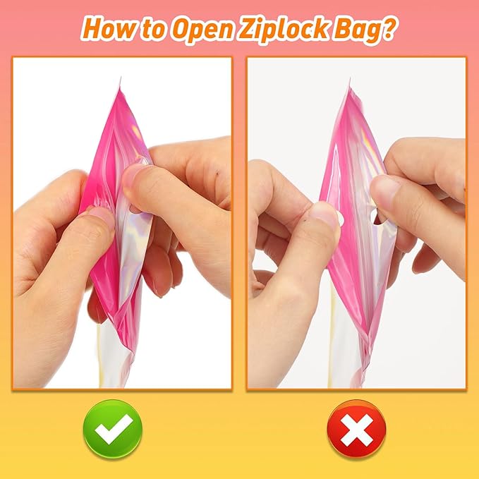 Funfery 100 Pack Gradient Holographic Bags,Mylar Resealable Bags with Zipper,Clear Window Packaging Pouchs,Smell Proof Bag for Food Storage,Sample Jewelry Bag(3.1x5.1In,Hot Pink Orange)