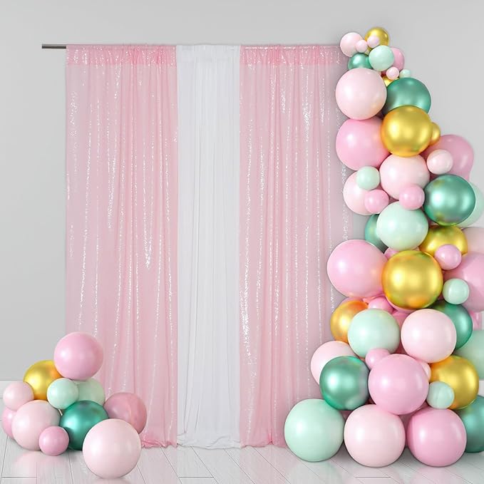 Eternal Beauty Pink Sequin Backdrop Curtains, Valentine's Day Shimmer Back Drop 2Panels-2FTx8FT for Christmas, Party, Birthday, Photography, Wedding, Baby Shower Event Decoration