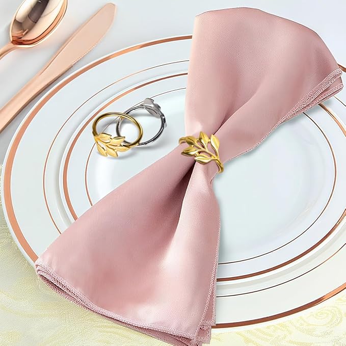 40 Pcs Leaf Napkin Rings Set, Gold Metal Napkins Rings Holders Bulk for Cloth Napkins Table Adornment for Wedding, Birthday, Thanksgiving, Christmas, Banquet, Dinning Table Decorations
