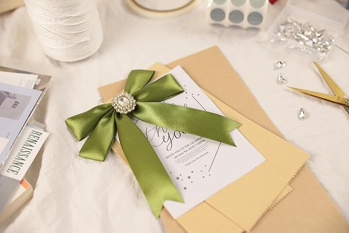 Olive Green Satin Ribbon 1 inch X Continuous 25 Yards, Single Face Polyester Ribbon Perfect for Gift Wrapping, Flower Bouquet, Wedding Decor, Crafts, Bow Making, Sewing and More
