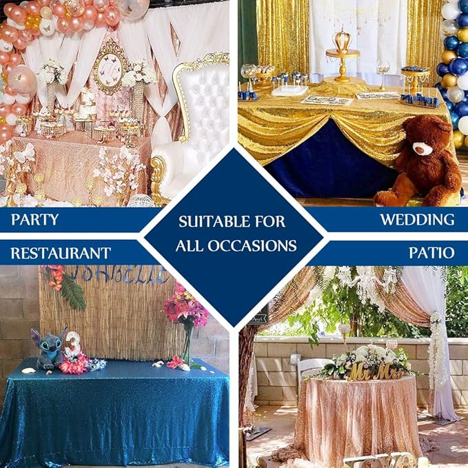 QueenDream Black Sequin Tablecloth 60" x 102" Black Table Cloth Rectangle Glitter Tablecloth for Wedding Birthday Party Ceremony Cake Dessert Table Decorations